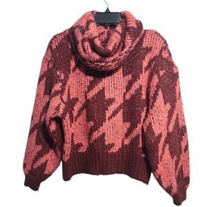 Anthropologie Ginny Pink Houndstooth Cowl Neck Oversized Sweater XS GUCWool